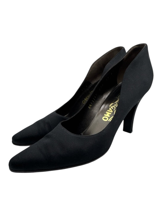 Salvatore Ferragamo Shoe Size 8.5 Black Satin Upper Mid Heel Pumps Black / 8.5