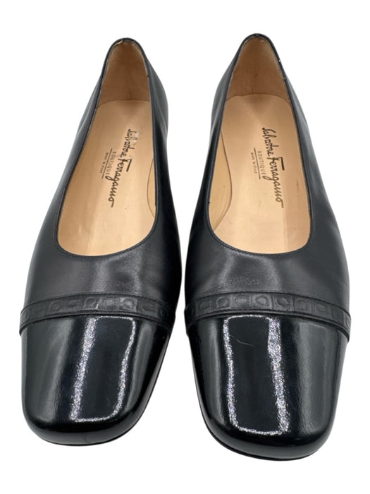 Salvatore Ferragamo Boutique Shoe Size 9.5 Black Leather Upper Patent Toe Pumps Black / 9.5