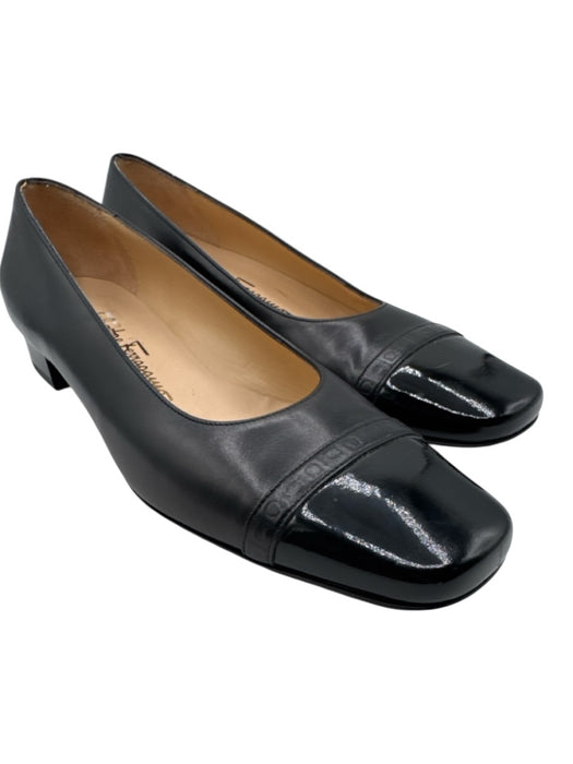 Salvatore Ferragamo Boutique Shoe Size 9.5 Black Leather Upper Patent Toe Pumps Black / 9.5