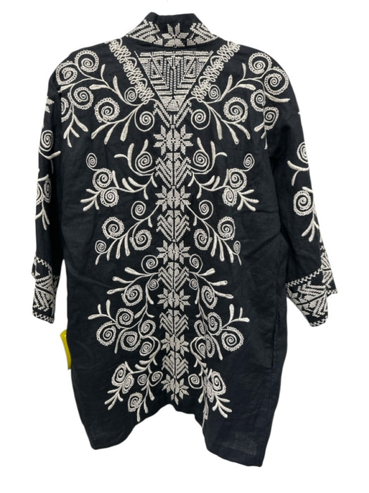 Johnny Was Workshop Size XS Black & Beige Linen Open Front Long Sleeve Cardigan Black & Beige / XS