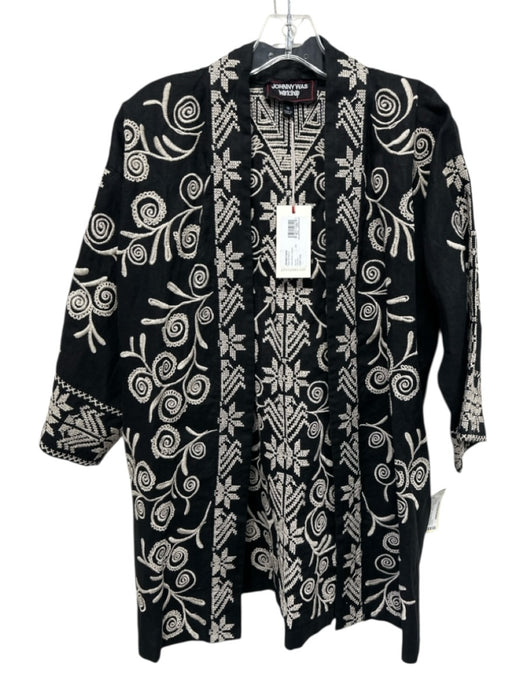 Johnny Was Workshop Size XS Black & Beige Linen Open Front Long Sleeve Cardigan Black & Beige / XS