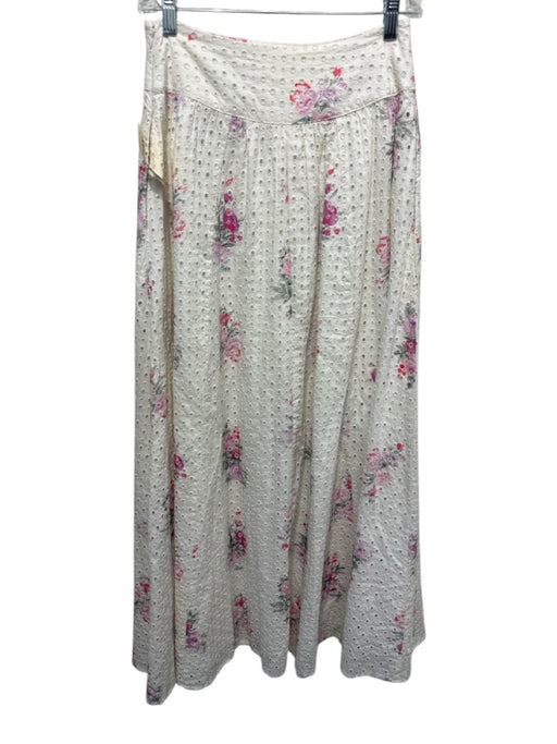 Love Shack Fancy Size M White, Pink & Multi Cotton Yoke Detail Floral Midi Skirt White, Pink & Multi / M