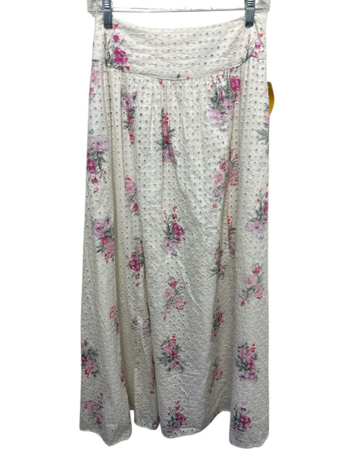 Love Shack Fancy Size M White, Pink & Multi Cotton Yoke Detail Floral Midi Skirt White, Pink & Multi / M