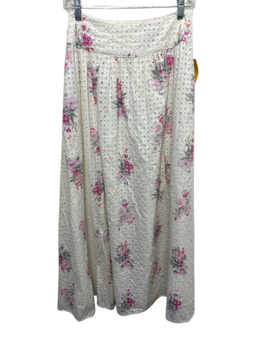 Love Shack Fancy Size M White, Pink & Multi Cotton Yoke Detail Floral Midi Skirt White, Pink & Multi / M