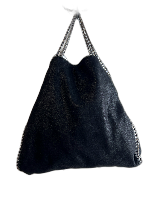 Stella McCartney Black Vegan Leather Silver Hardware Whipstitch Bag Black