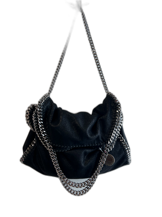 Stella McCartney Black Vegan Leather Silver Hardware Whipstitch Bag Black