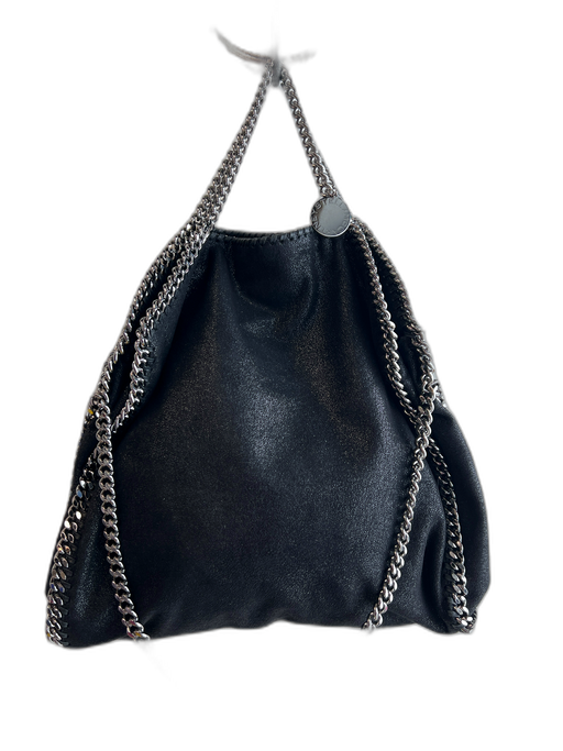 Stella McCartney Black Vegan Leather Silver Hardware Whipstitch Bag Black