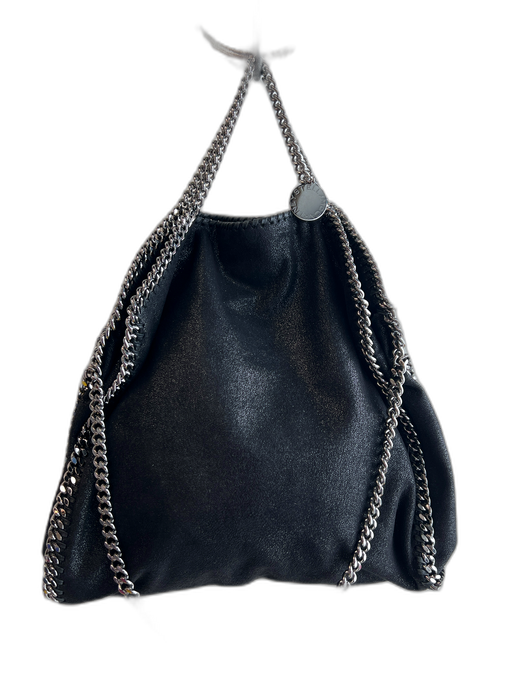 Stella McCartney Black Vegan Leather Silver Hardware Whipstitch Bag Black