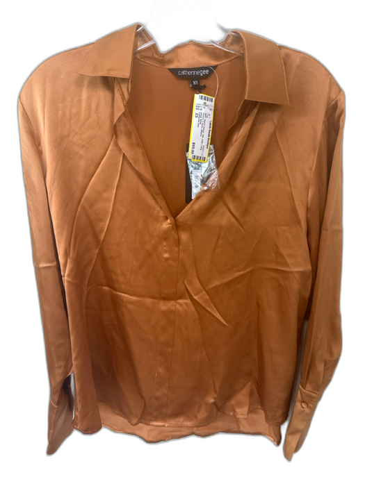 Catherine Gee Size XS Burnt Orange Silk Satin Long Sleeve V Neck Top Burnt Orange / XS