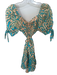Anna Cate Size XS Teal & Coral Cotton Puff Sleeves Abstract Mini Dress Teal & Coral / XS