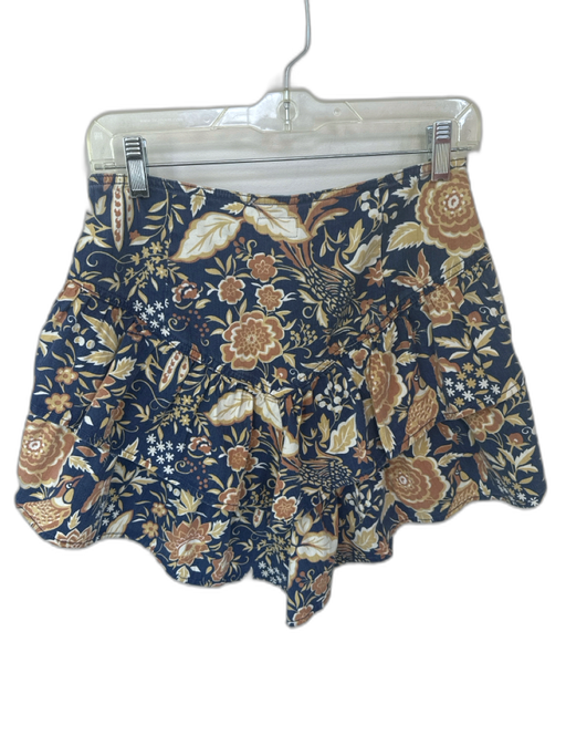 Mother Size 29 Navy & Tan Cotton & Elastane Ruffle Floral Mini Skirt Navy & Tan / 29
