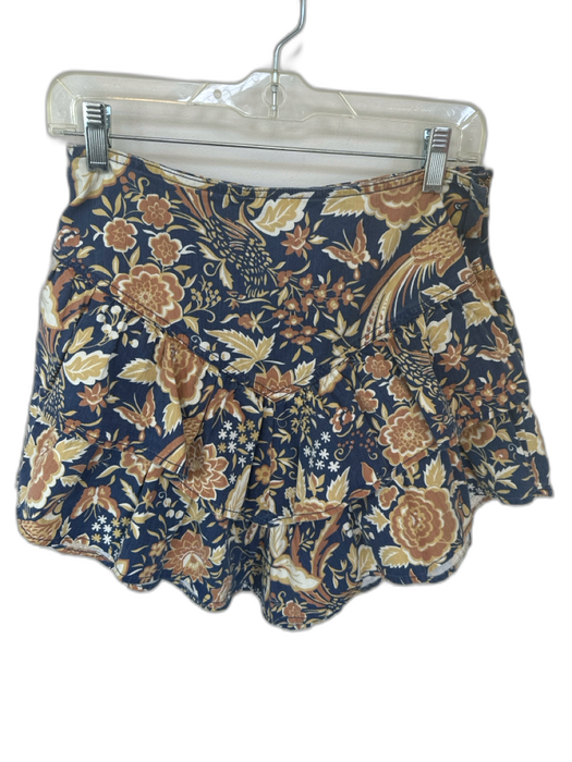 Mother Size 29 Navy & Tan Cotton & Elastane Ruffle Floral Mini Skirt Navy & Tan / 29