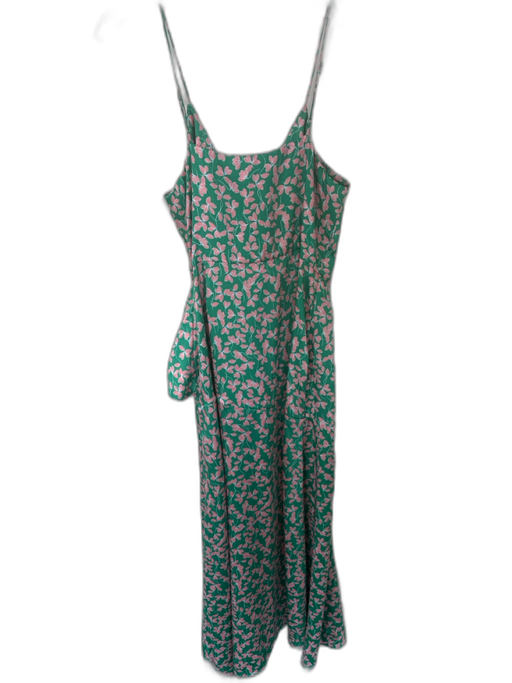Karina Grimaldi Size L Green & Pink Polyester Maxi Satin Front Tie Floral Dress Green & Pink / L