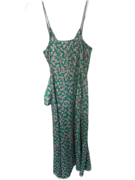 Karina Grimaldi Size L Green & Pink Polyester Maxi Satin Front Tie Floral Dress Green & Pink / L