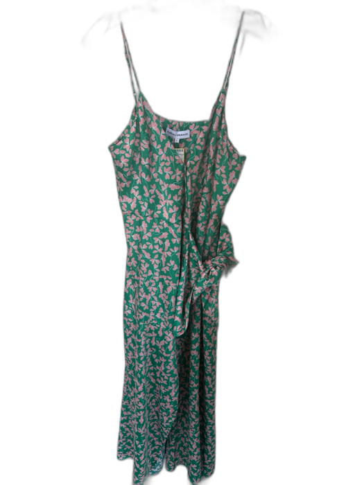 Karina Grimaldi Size L Green & Pink Polyester Maxi Satin Front Tie Floral Dress Green & Pink / L