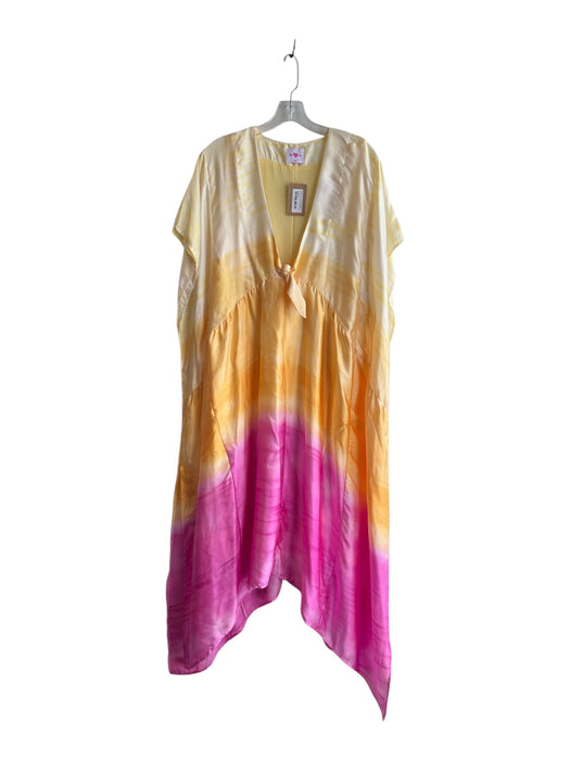 Buddy Love Size Medium Yellow & Pink Polyester V Neck Tye Dye Tie in Front Dress Yellow & Pink / Medium