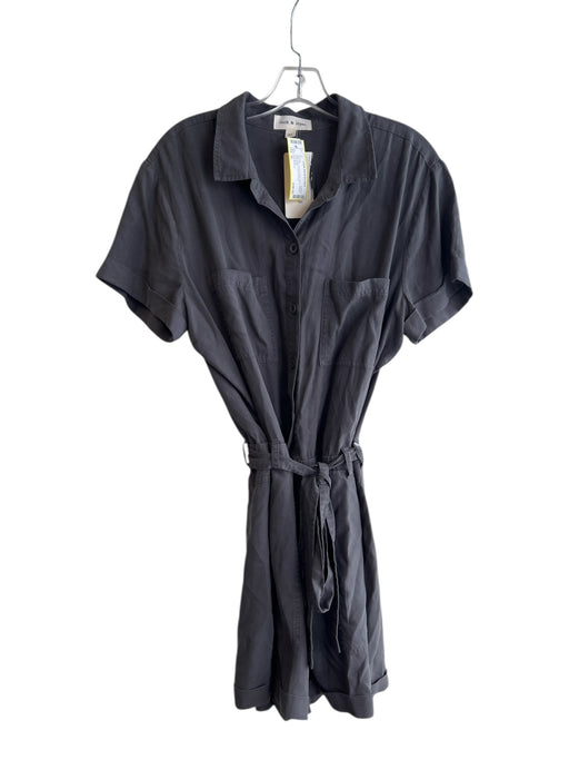 Cloth & Stone Size XL Dark Gray Tencel Button Down Belted Short Sleeve Romper Dark Gray / XL
