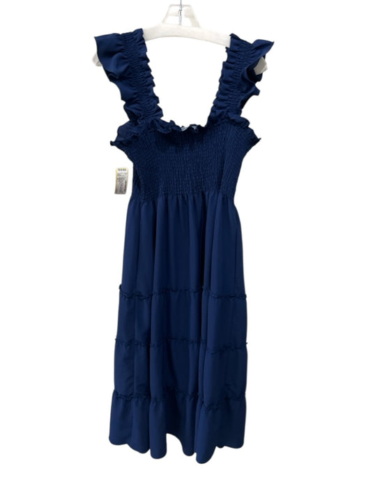 Hill House Size XL Navy Blue Polyester Smocked Bodice Ruffle Straps Tiered Dress Navy Blue / XL