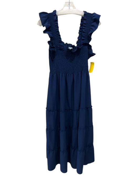 Hill House Size XL Navy Blue Polyester Smocked Bodice Ruffle Straps Tiered Dress Navy Blue / XL