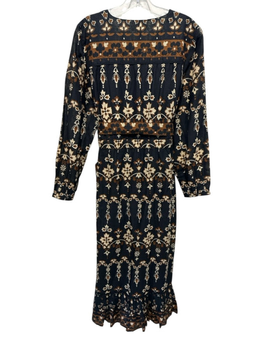 Cleobella Size L Black & Brown Cotton Printed Long Sleeve Maxi Tie Belt Dress Black & Brown / L