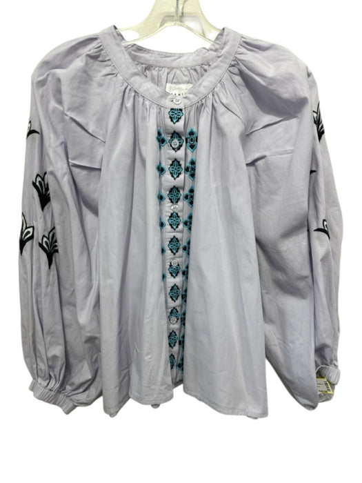 The Shirt Rochelle Behrens Size M Purple Cotton Button Front Embroidered Top Purple / M