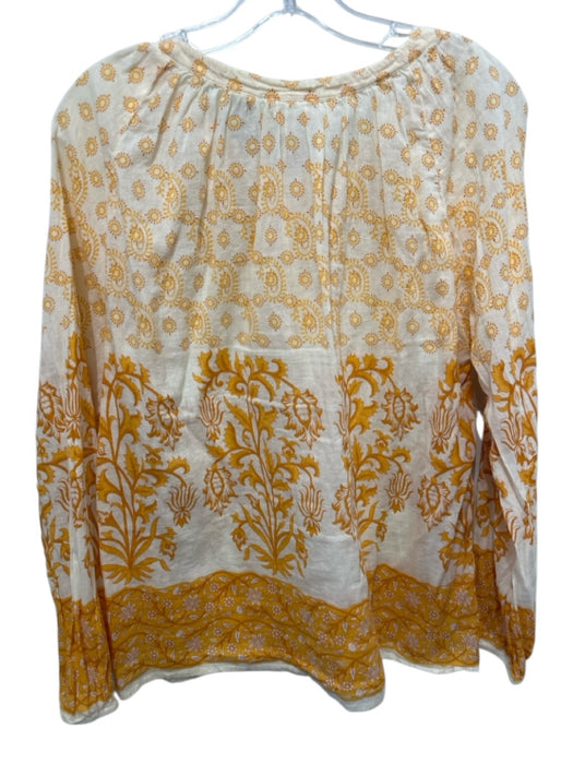 Cynthia Rowley Size M Cream & Orange Cotton Tie Front Printed Long Sleeve Top Cream & Orange / M