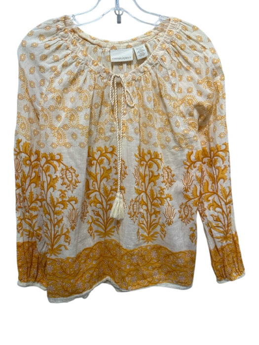 Cynthia Rowley Size M Cream & Orange Cotton Tie Front Printed Long Sleeve Top Cream & Orange / M