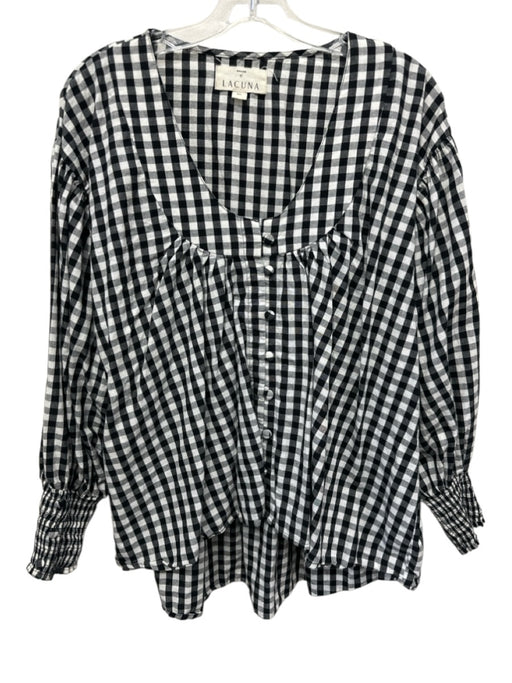 House Of Lacuna Size M/L Black & White No Fabric Tag Gingham Button Front Top Black & White / M/L