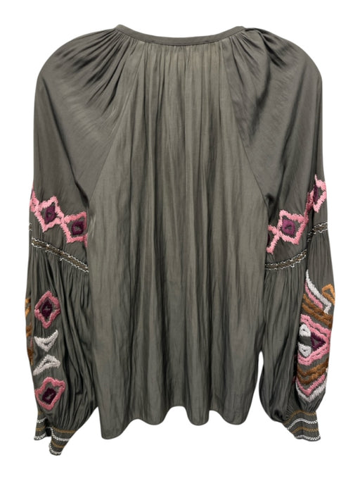 Marie Oliver Size 1 Grey & Multi Polyester Tie Neck Long Balloon Sleeve Top Grey & Multi / 1