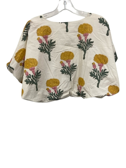 Marea Size L/XL Yellow, Green, Pink Cotton Short Puff Sleeve Crop Skirt Set Yellow, Green, Pink / L/XL