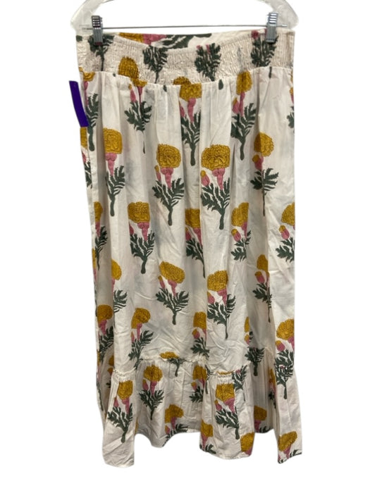 Marea Size L/XL Yellow, Green, Pink Cotton Short Puff Sleeve Crop Skirt Set Yellow, Green, Pink / L/XL