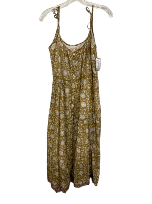 Marea Size M Pea Green & White Cotton Spaghetti Strap Floral Print Buttons Dress Pea Green & White / M