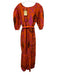 Maude Vivante Size L Orange, Pink, Brown Cotton Puff 1/2 Sleeve V Neck Dress Orange, Pink, Brown / L