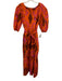 Maude Vivante Size L Orange, Pink, Brown Cotton Puff 1/2 Sleeve V Neck Dress Orange, Pink, Brown / L