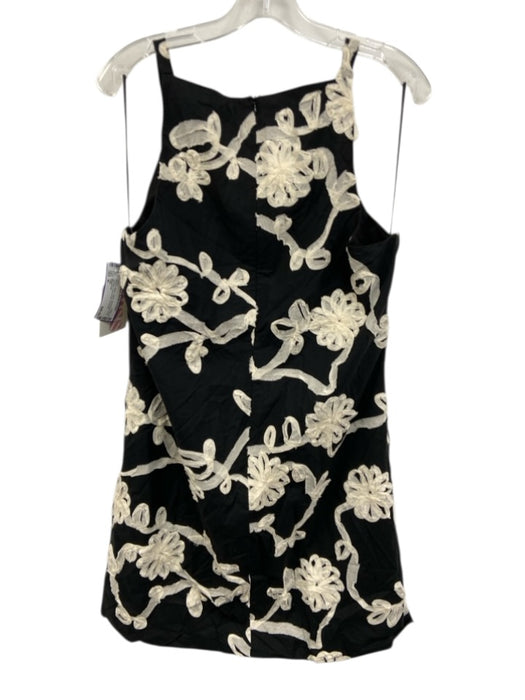 THML Size M Black & White Cotton Sleeveless Floral Applique Knee length Dress Black & White / M