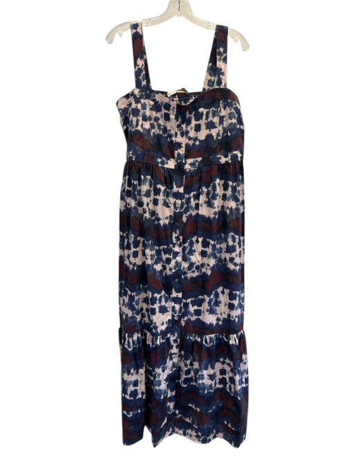 Marie Oliver Size L Blue, Pink, Red Cotton Sleeveless Tie Dye Buttons Midi Dress Blue, Pink, Red / L