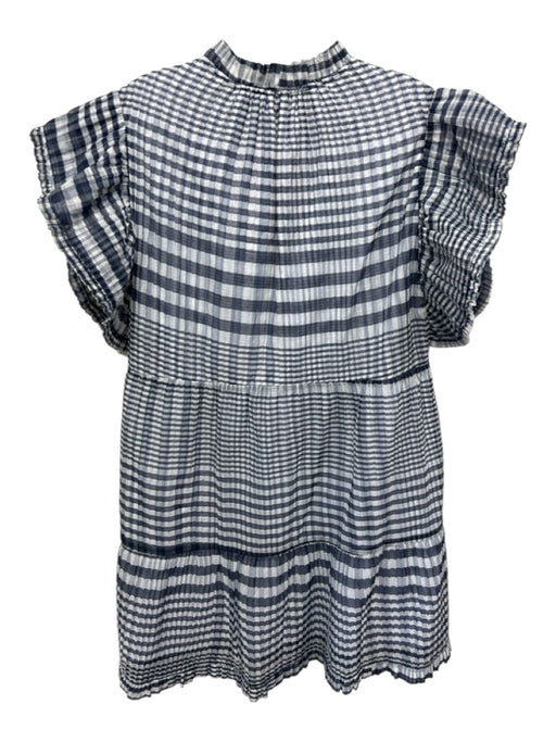 Marie Oliver Size L Navy & white Cotton Blend V Neck Check Print Mini Dress Navy & white / L