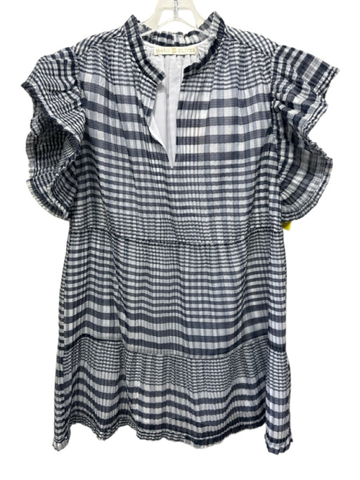 Marie Oliver Size L Navy & white Cotton Blend V Neck Check Print Mini Dress Navy & white / L