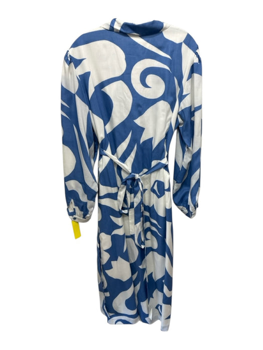 Rebecca Taylor Size XL Blue & White Tencel Wrap V Neck Long Sleeve Dress Blue & White / XL