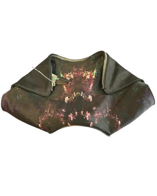 Alexander McQueen Black & Maroon Satin Top Zipper Magnetic Clutch Bag Black & Maroon / Small