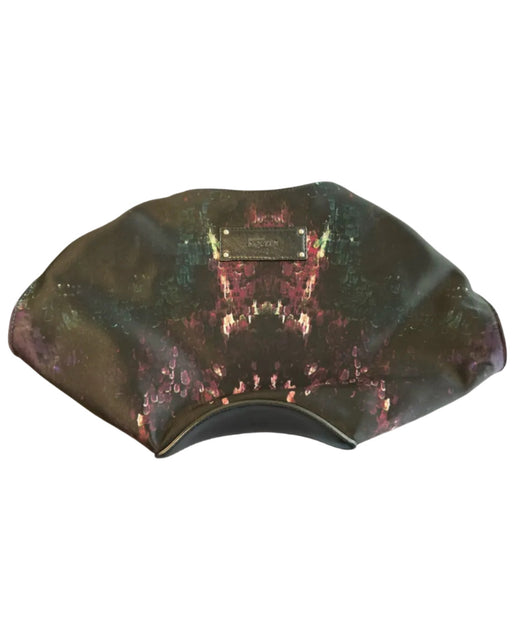 Alexander McQueen Black & Maroon Satin Top Zipper Magnetic Clutch Bag Black & Maroon / Small