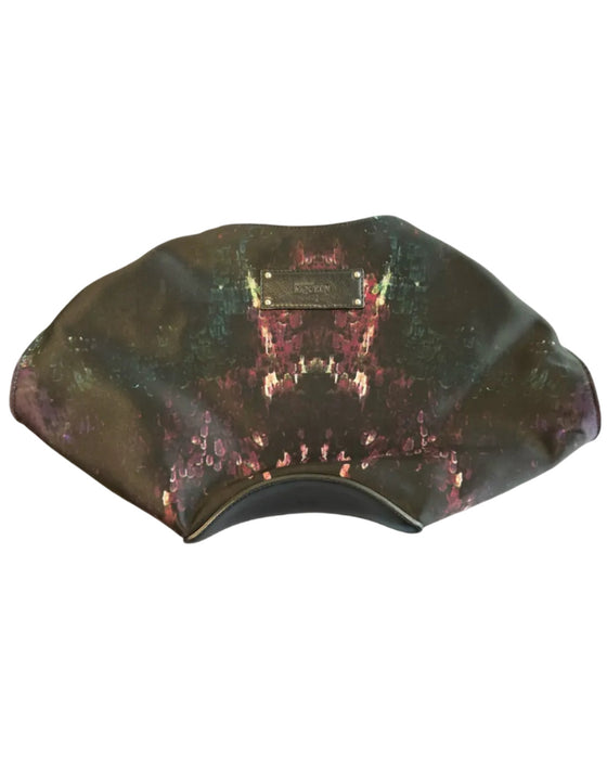 Alexander McQueen Black & Maroon Satin Top Zipper Magnetic Clutch Bag Black & Maroon / Small