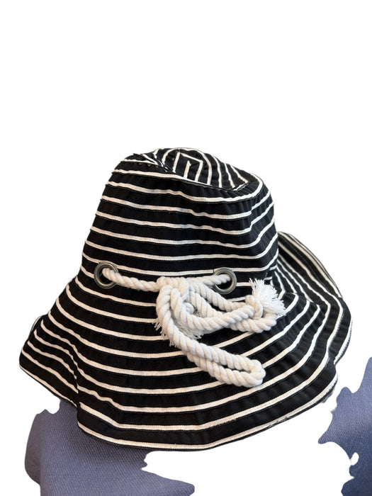 San Diego Hat Co. Black & White Polyester Striped Rope Detail Med Brim Hat Black & White / One Size