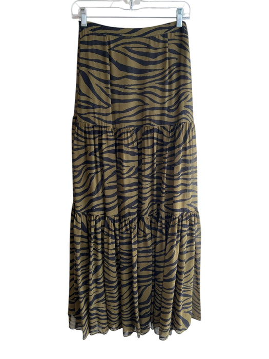 Veronica Beard Size 0 Green & Black 100% Silk Pleated Detail Zebra Print Skirt Green & Black / 0