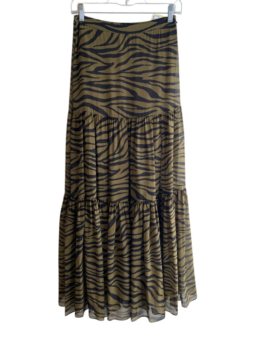 Veronica Beard Size 0 Green & Black 100% Silk Pleated Detail Zebra Print Skirt Green & Black / 0