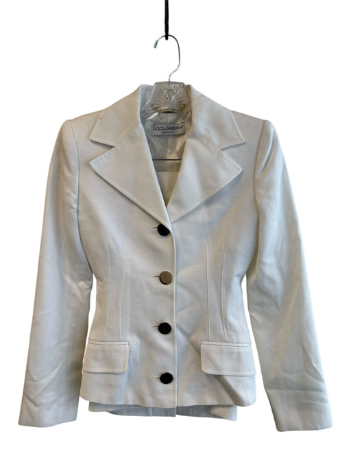 Dolce & Gabbana Size 38 White Cotton Single Breasted Silver Buttons Skirt Set White / 38