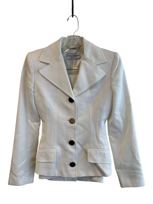 Dolce & Gabbana Size 38 White Cotton Single Breasted Silver Buttons Skirt Set White / 38