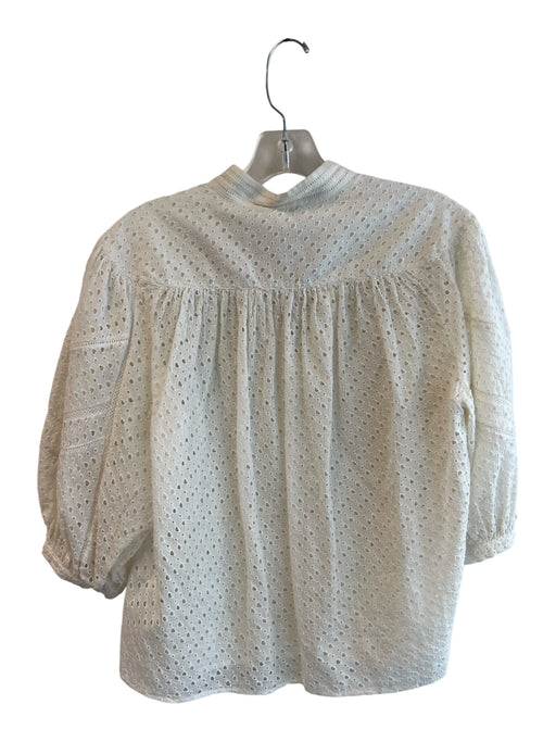 Frame Size XS White Rayon Eyelet Half Puff Sleeve Round split neck Top White / XS