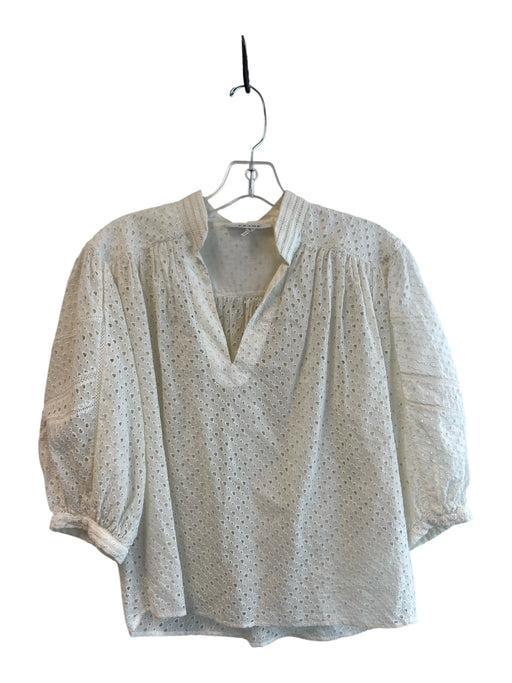 Frame Size XS White Rayon Eyelet Half Puff Sleeve Round split neck Top White / XS