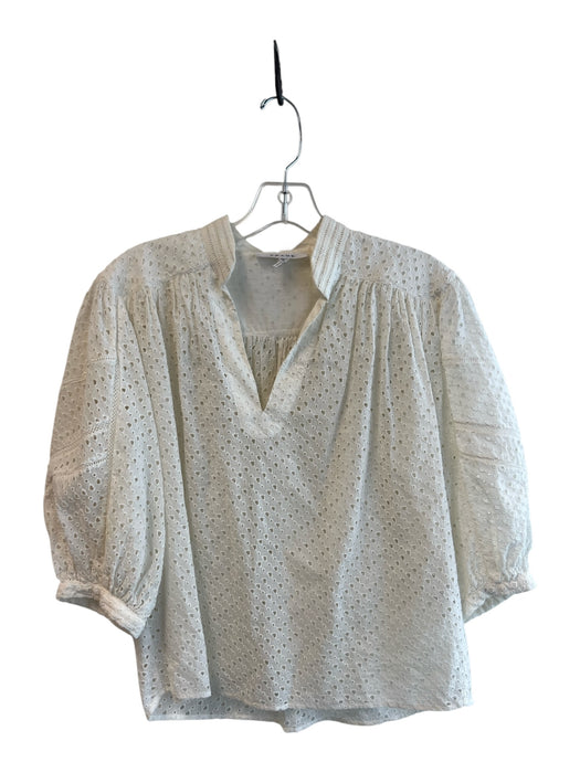 Frame Size XS White Rayon Eyelet Half Puff Sleeve Round split neck Top White / XS